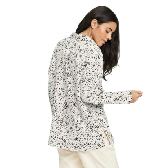 A New Day Button-Up Top Women's Plus Size 4X Cream & Black Dotted Casual Office - Picture 2 of 8